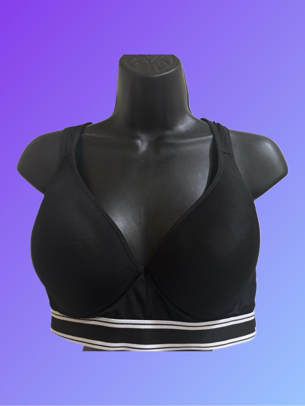 Women’s Black Padded Sports Bra with Striped Band ❤️LIKE NEW